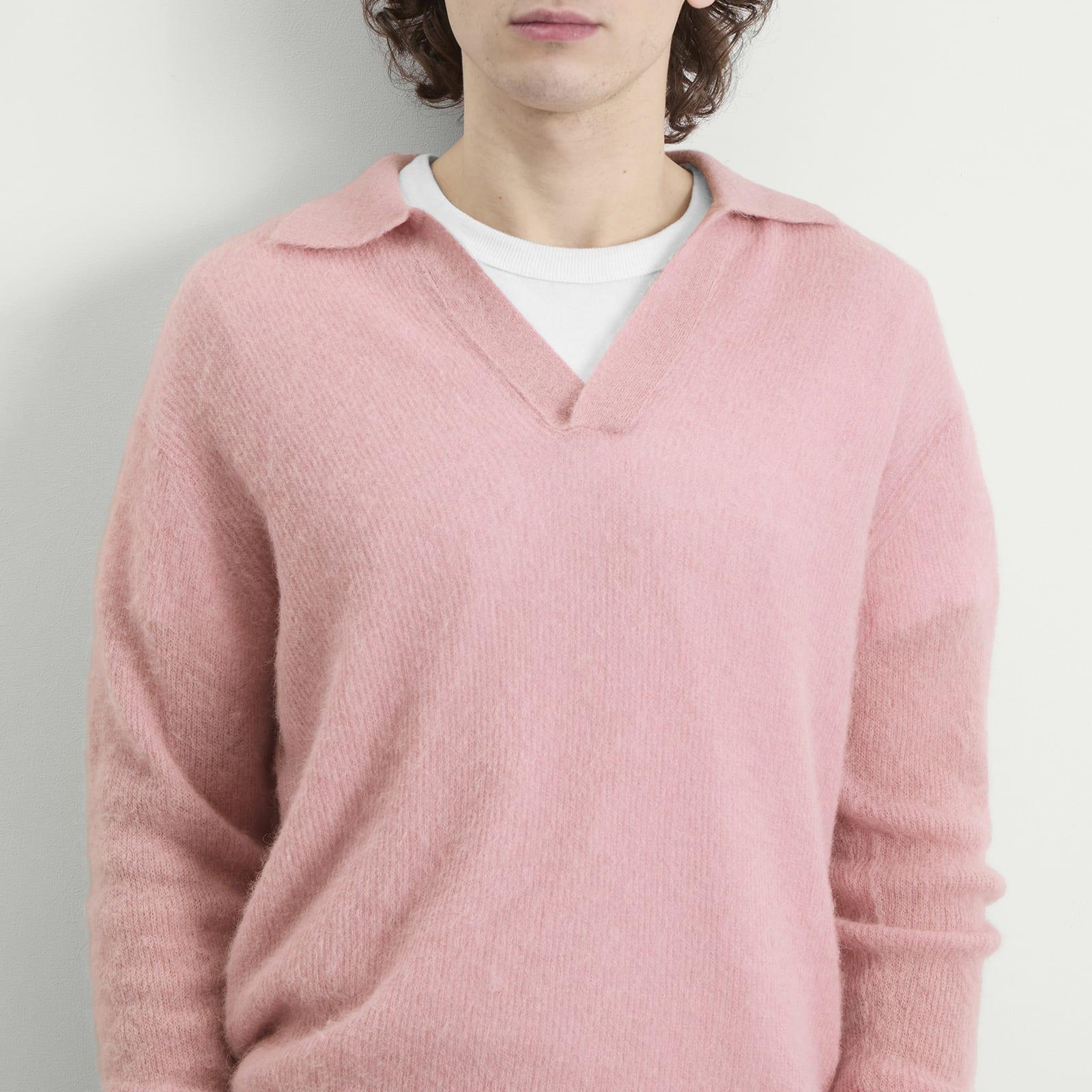 AURALEE Baby Suri Alpaca Sheer Knit Skipper Polo in Pink for Men