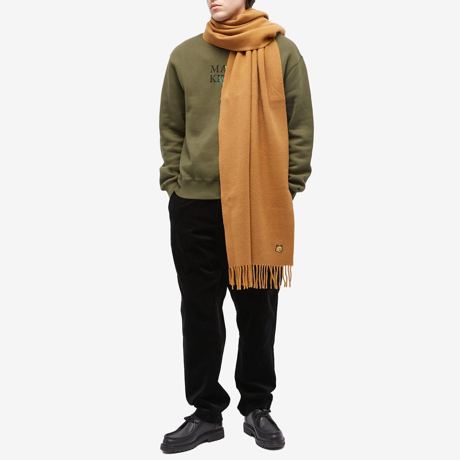 Maison Kitsuné Men's Brown Fox Head Patch Wool Scarf