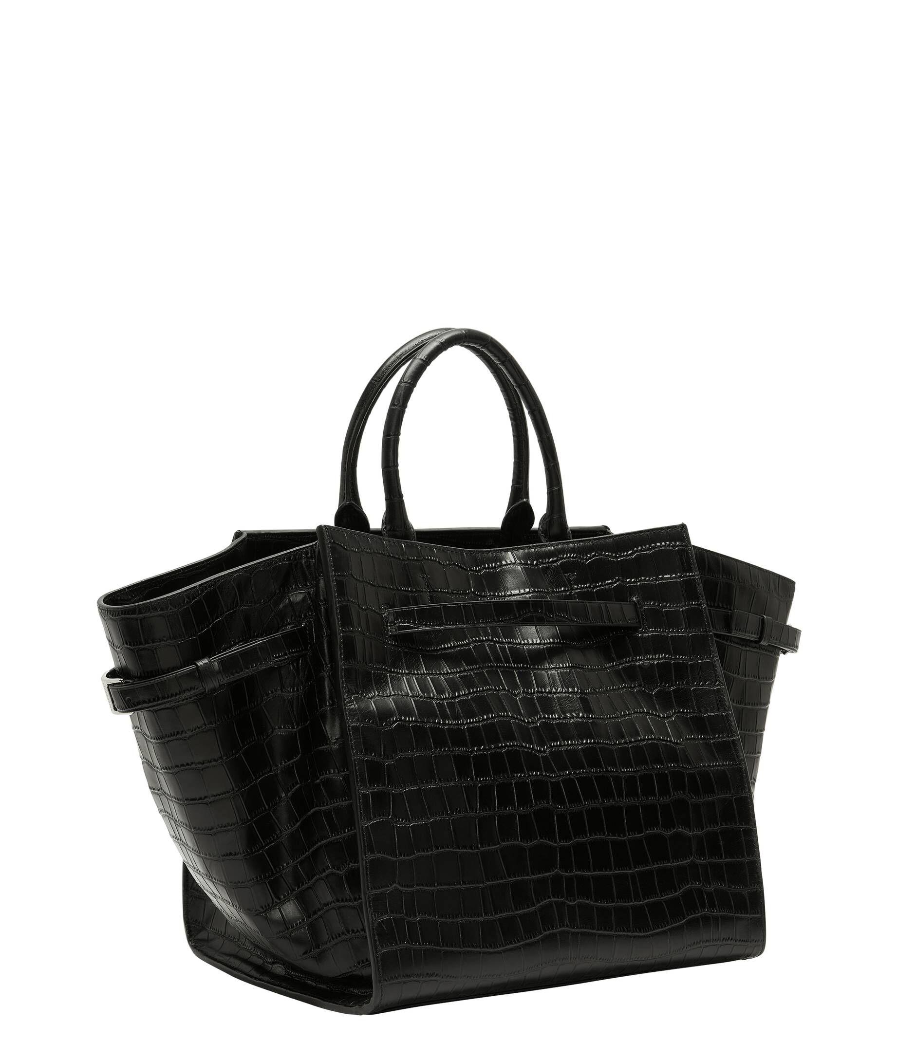 Leder Handtasche Handtasche Croco Kroko Optik Schwarze Leder