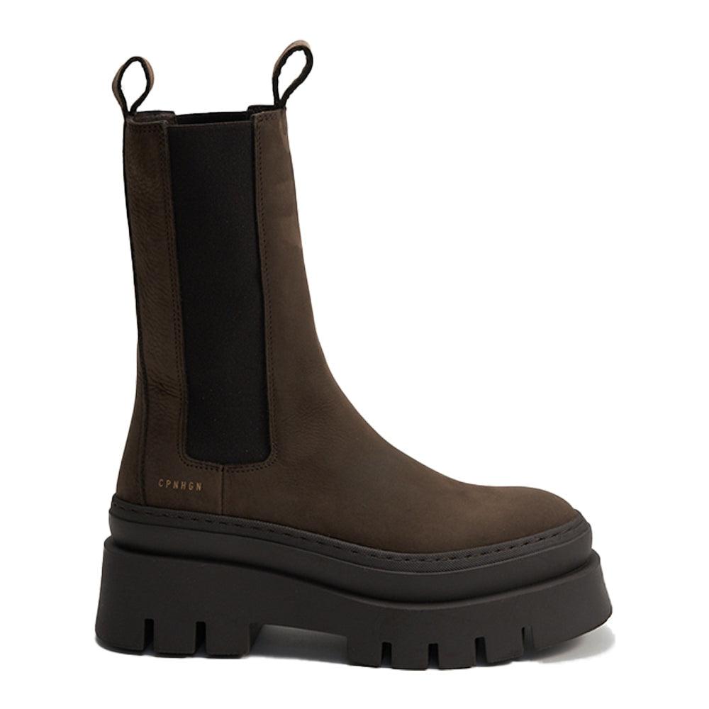 COPENHAGEN Nabuck Chocolate Chunky High Chelsea Boots in Black | Lyst