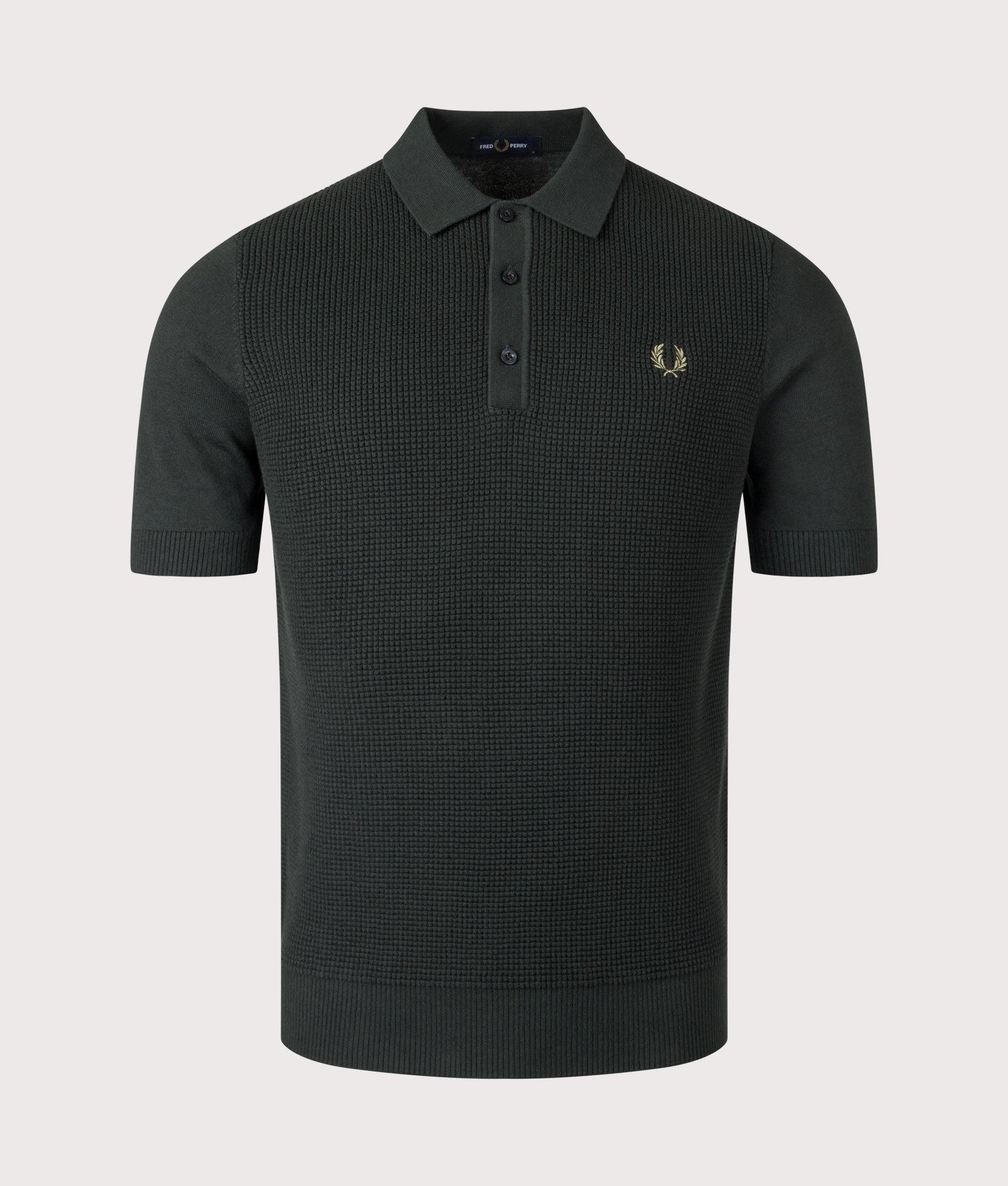 Fred Perry Waffle Stitch Knitted Polo Shirt in Black for Men | Lyst UK