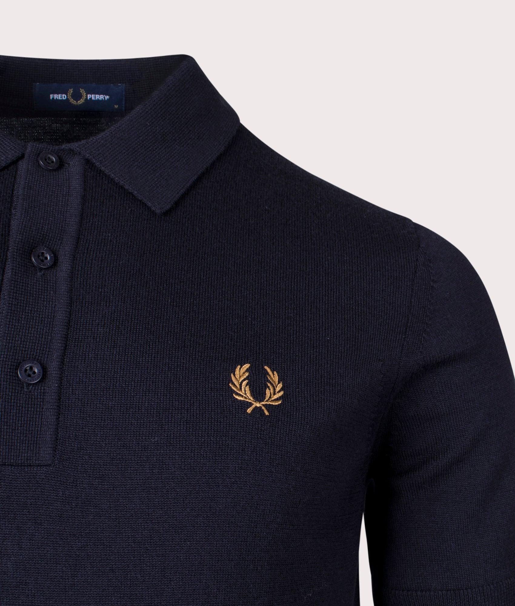 Fred perry textured knitted polo shirt in navy online