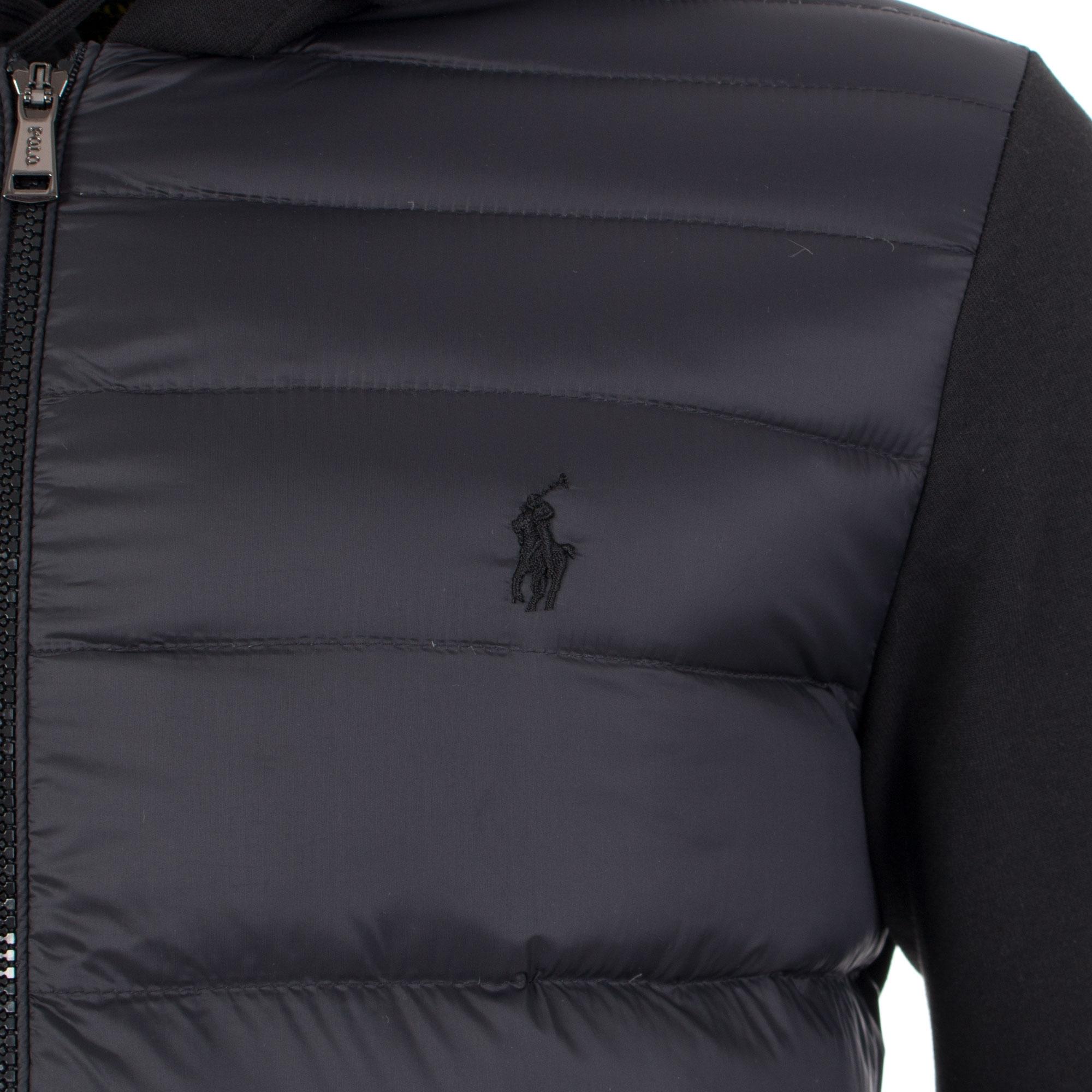 polo ralph lauren black hybrid down hooded jacket