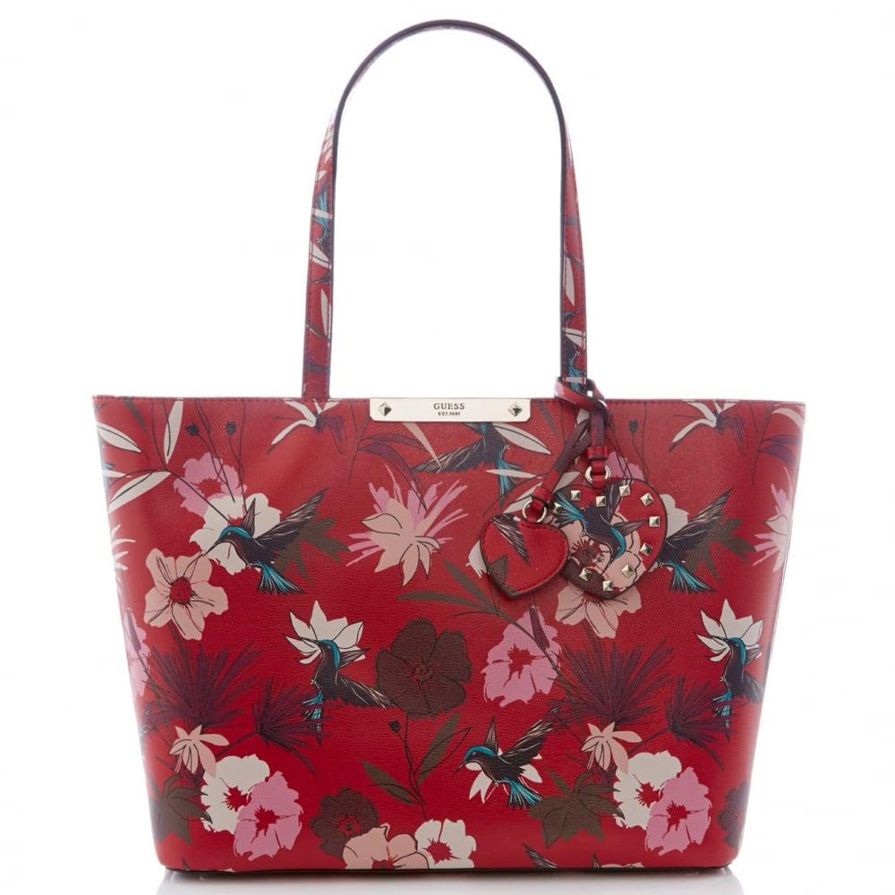 guess red floral bag