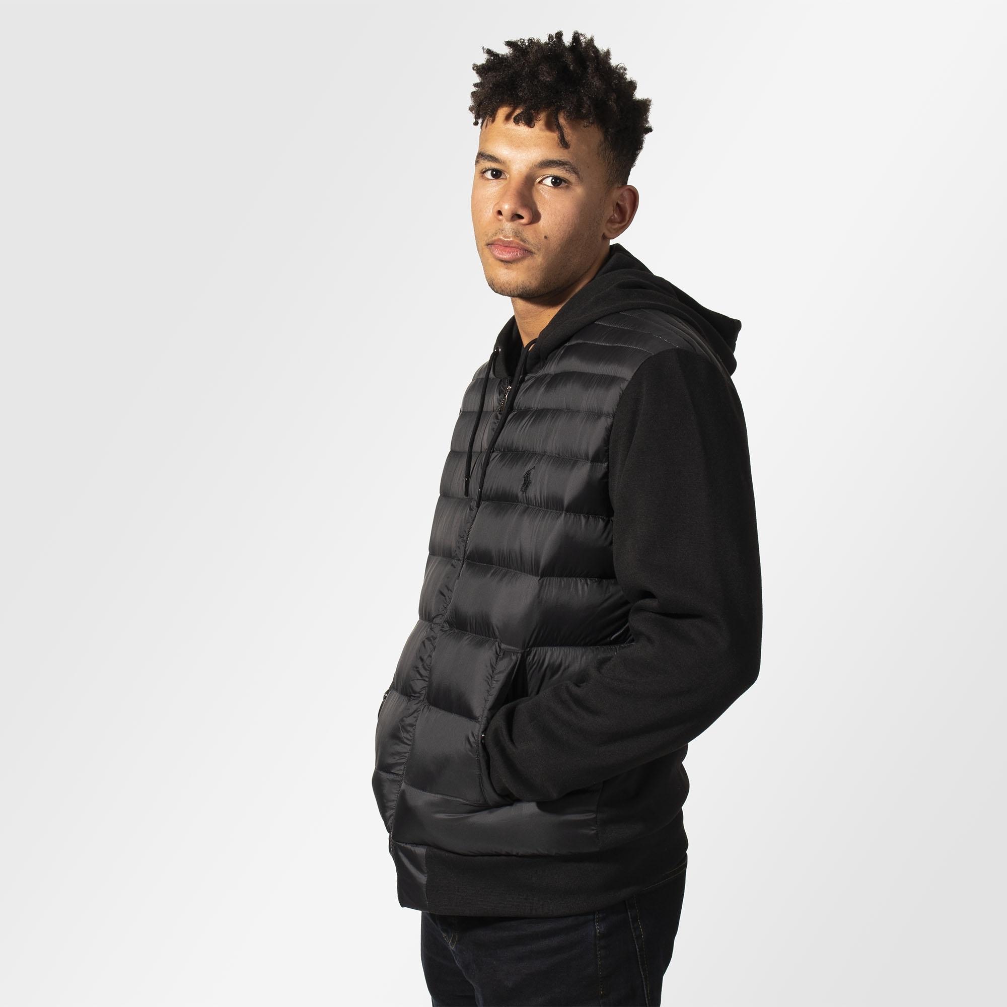polo ralph lauren black hybrid down hooded jacket