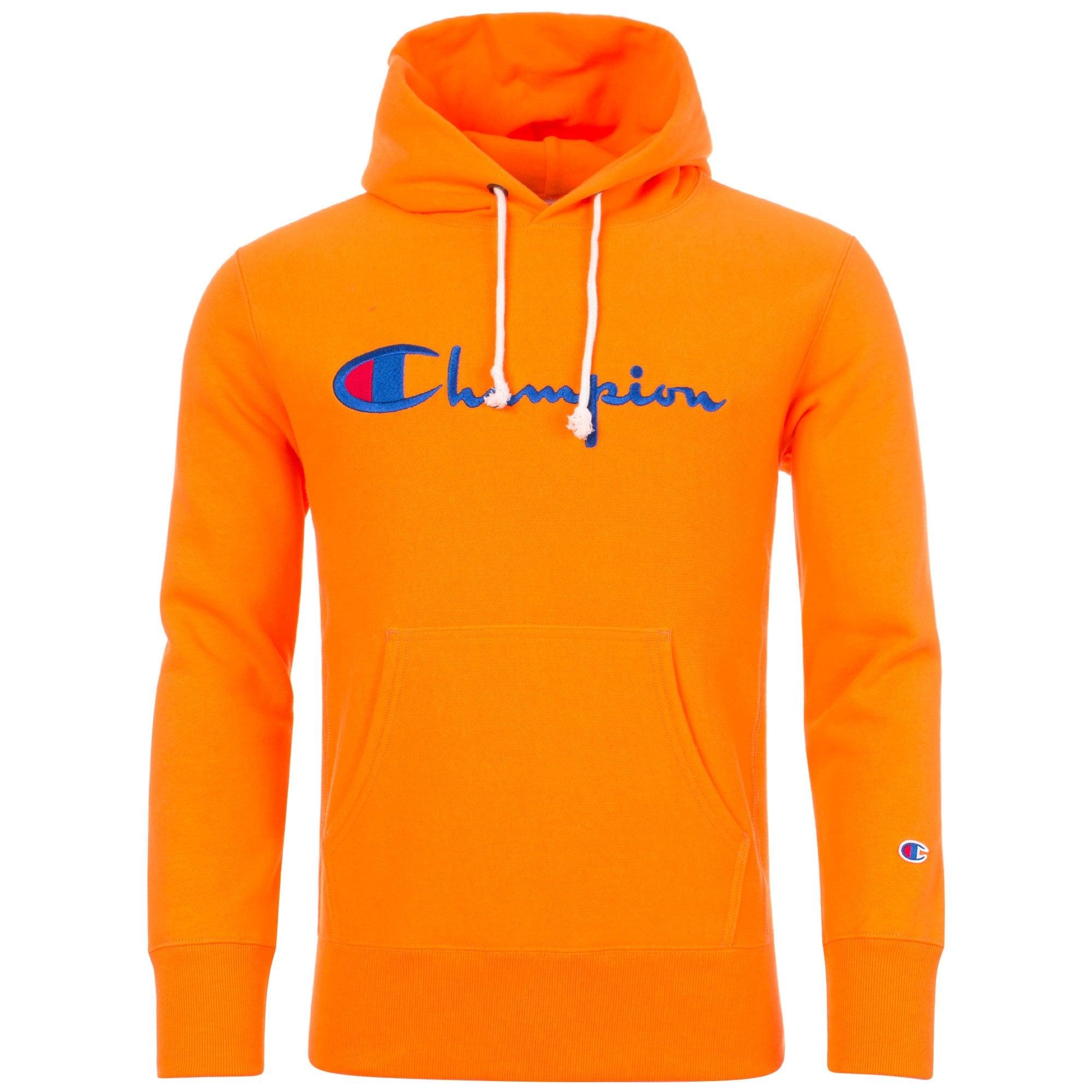 Champion Script Logo Reverse Weave Fleece Lined Hoodie in Orange for ...
