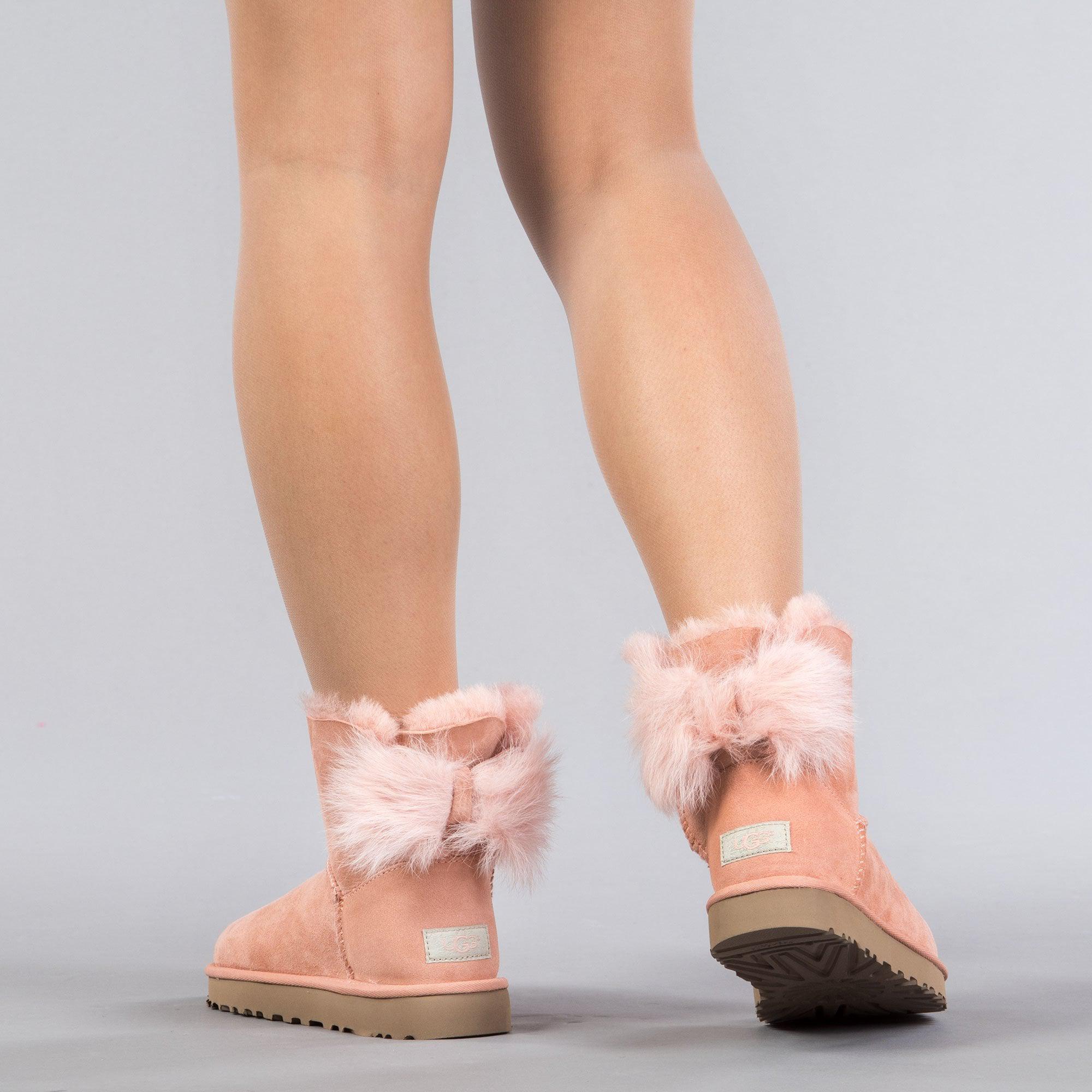 peach mini fluff uggs