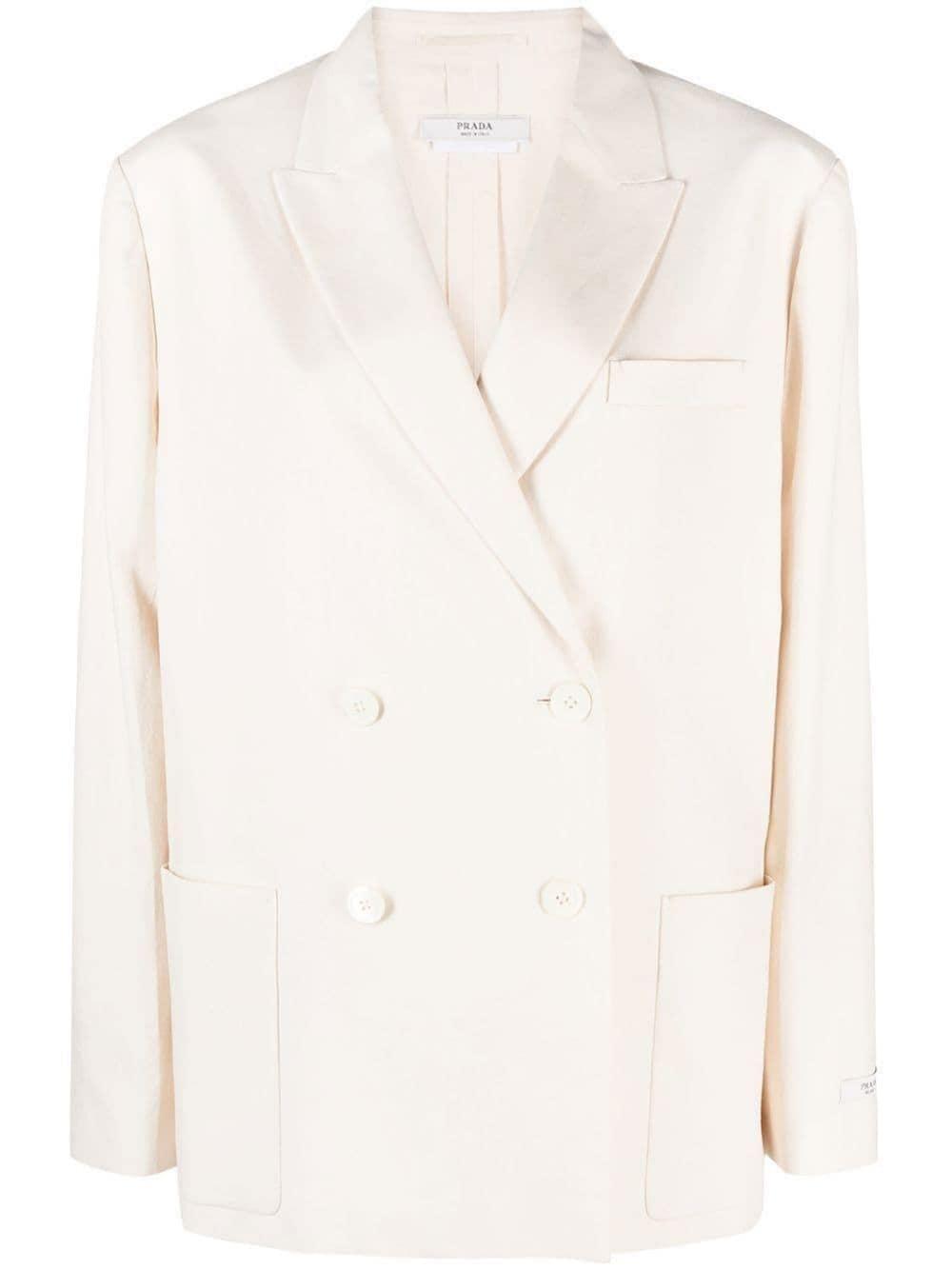 Prada Double-breasted Button Blazer in Natural | Lyst
