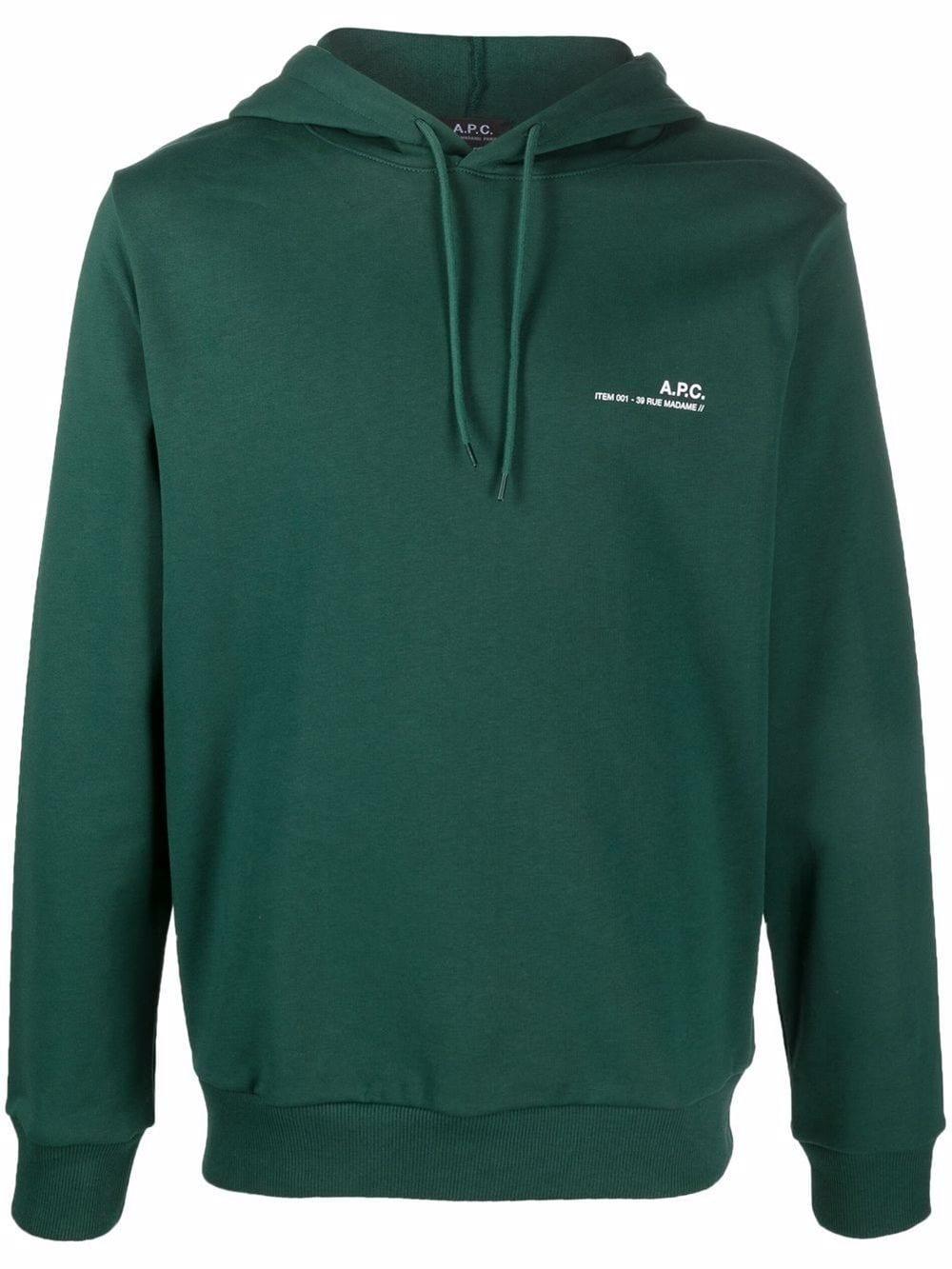 A.P.C. Cotton Logo Print Hoodie in Green for Men - Save 11% - Lyst