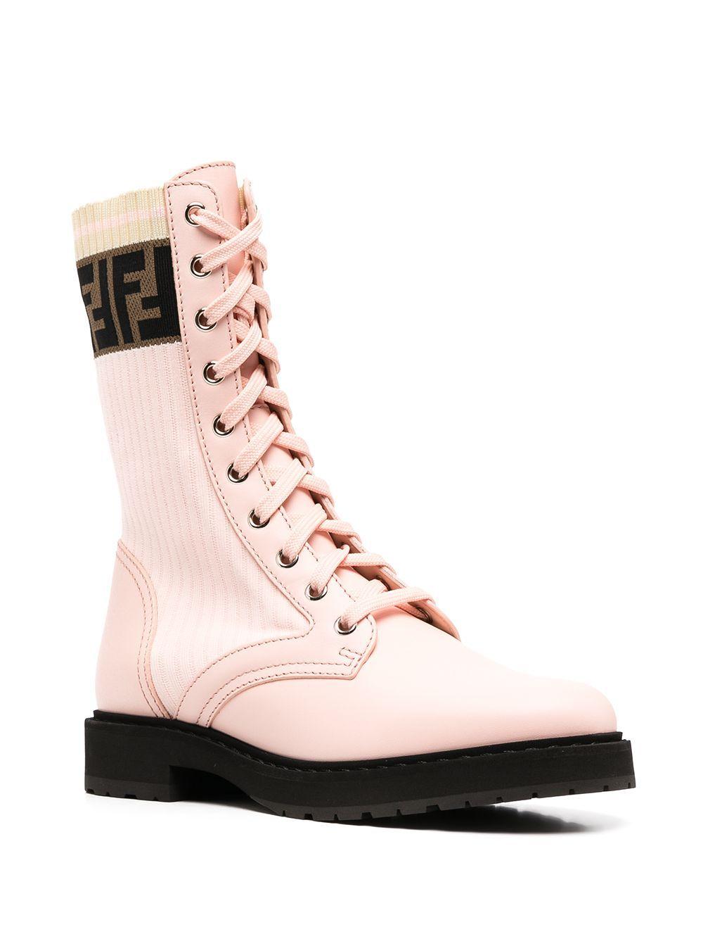 Fendi Leather Rockoko Combat Boots in Pink Lyst