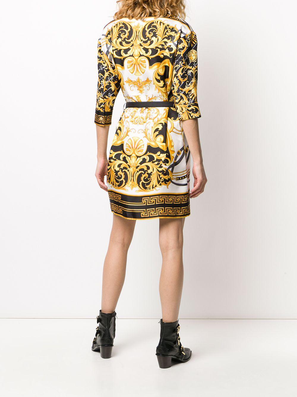 Versace Silk Barocco Fitted Shirt Dress in Yellow | Lyst