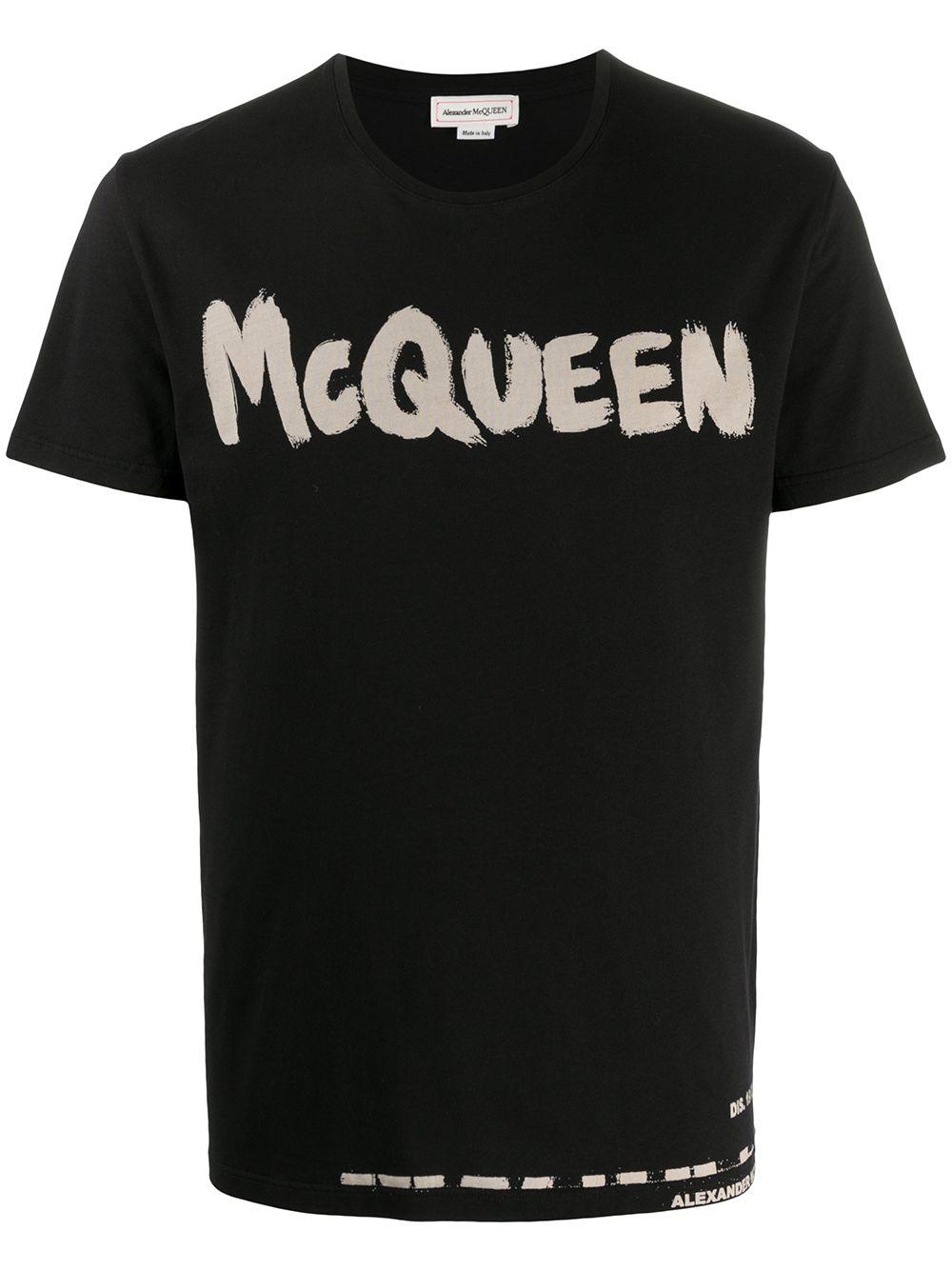 Alexander McQueen Cotton Logo-print T-shirt in Black for Men - Lyst