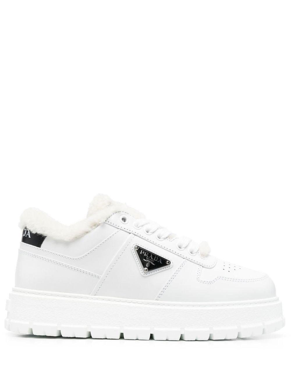 Prada Triangle-plaque Low-top Sneakers in White | Lyst