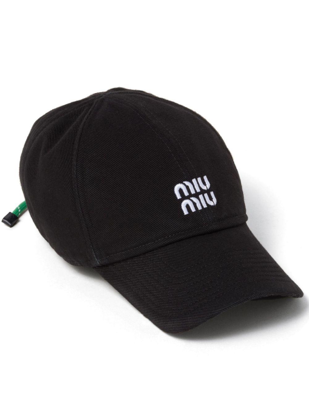 Miu Miu Logo-Embroidered Denim Baseball Cap in Black | Lyst