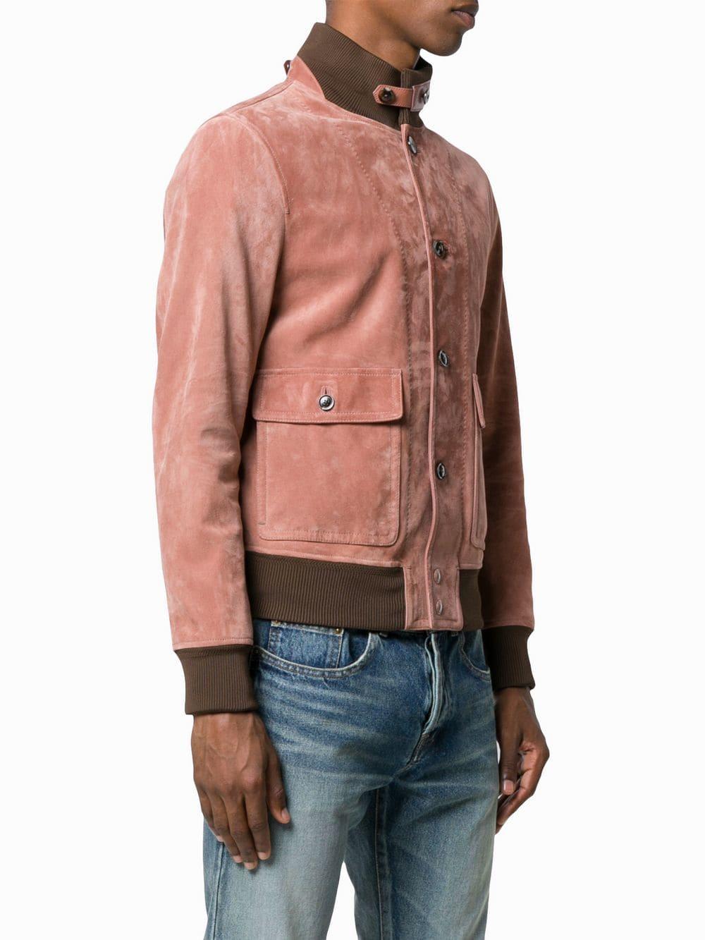 Tom Ford Suede Fitted Bomber Jacket in Pink for Men - Lyst