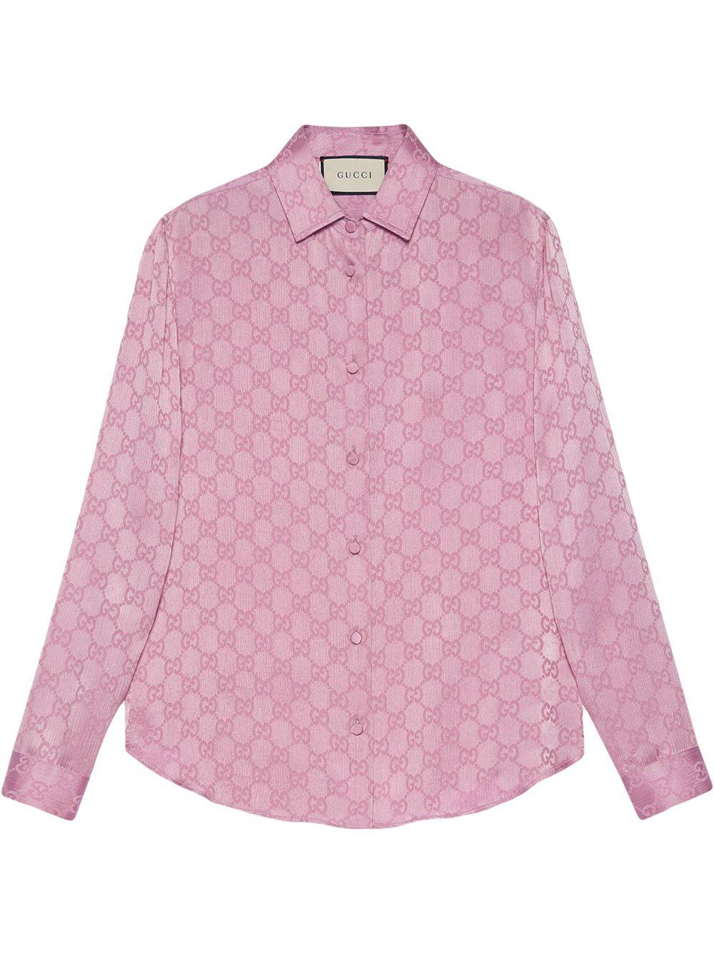 Gucci Silk GG Monogram Printed Shirt in Pink | Lyst
