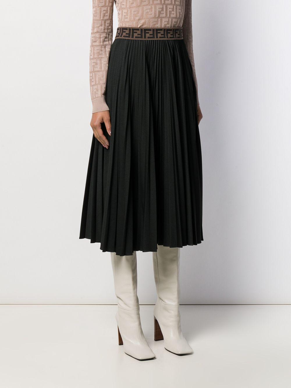 Fendi Ff Motif Pleated Skirt in Black | Lyst