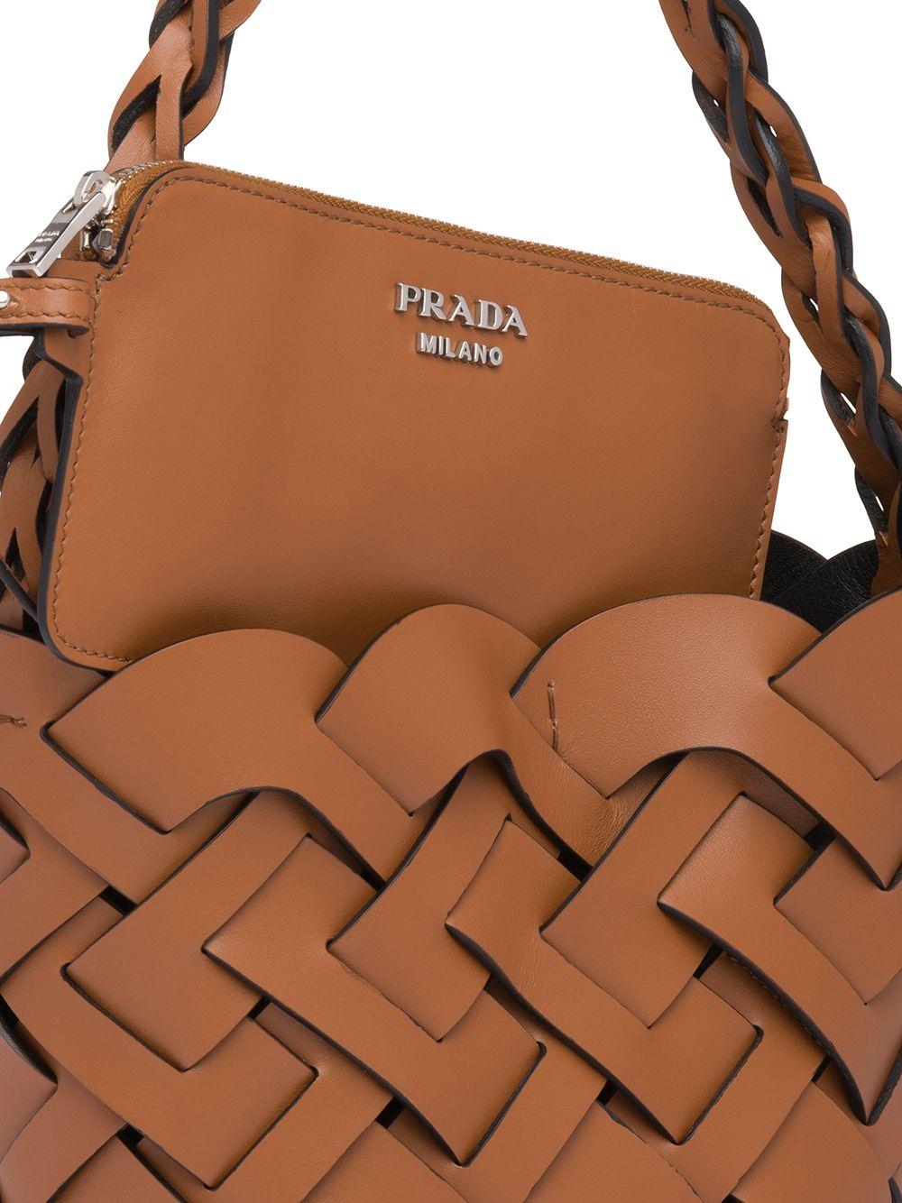 Prada Leather Woven Bucket Bag in Brown Lyst