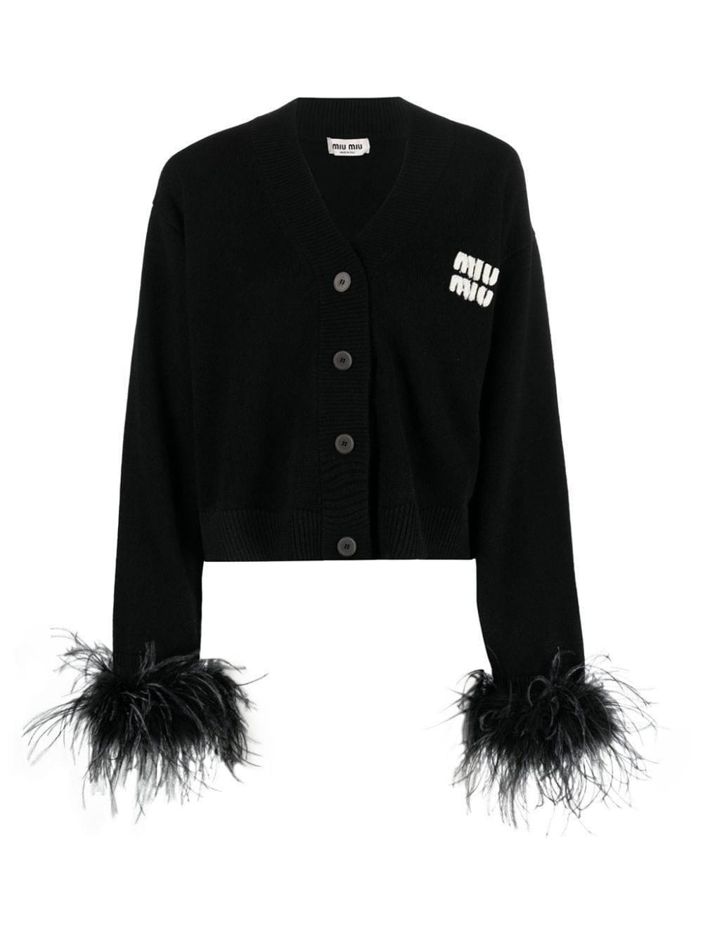 トップス Miu Miu Silk Mix Ribbon Cardigan Black Miu Miu // Black Knit Open Back Cardigan – VSP Consignment