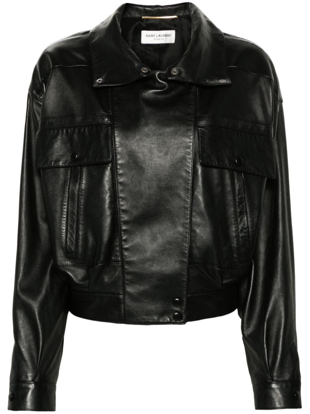 Saint Laurent Zip-Up Leather Jacket in Black | Lyst