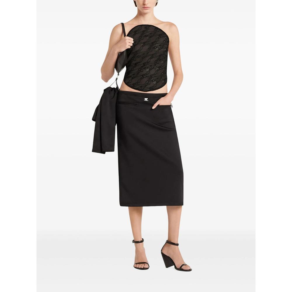 スカート COURREGES BLACK MIDI SKIRT WITH DRAPING Courrèges Black midi skirt with draping - Dresses & Skirts