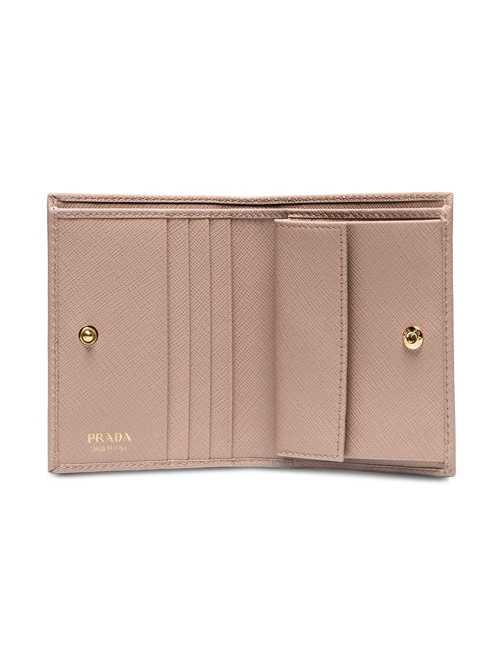 Prada Leather Saffiano Foldover Wallet in Pink - Lyst