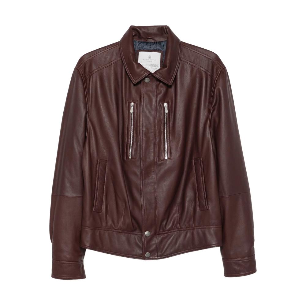 【ブルネロクチネリ】 Jackets - Biker Jackets ジャケット Brunello Cucinelli - Leather Biker Jacket - Black Brunello