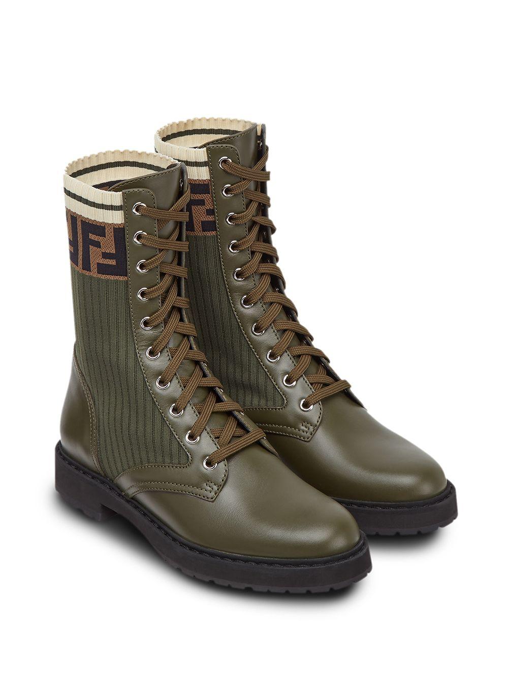 Fendi Rockoko Combat Boots in Green | Lyst