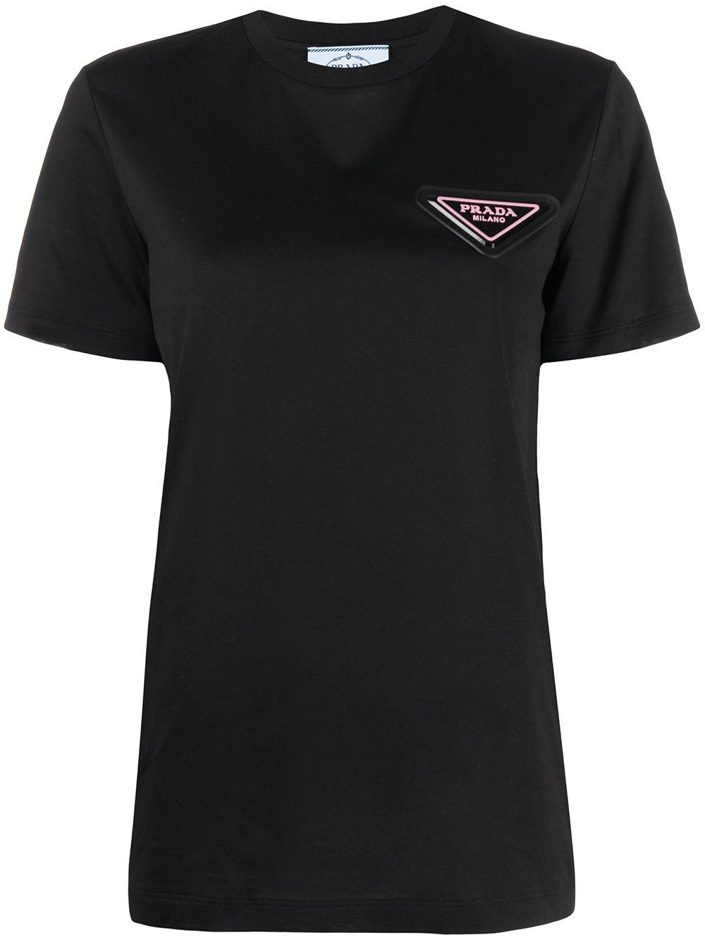 Prada Cotton Triangular Logo Patch T-shirt in Black - Lyst