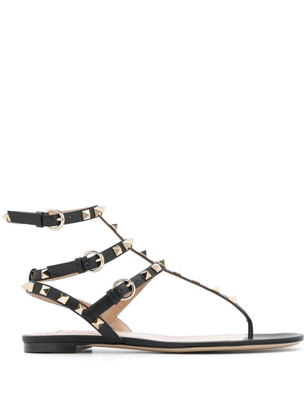 valentino rockstud flat sandals black