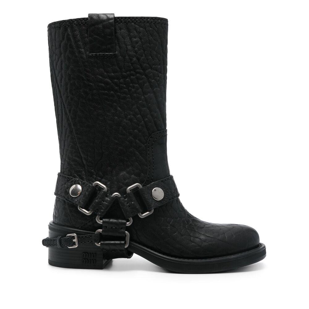 【MiuMiu】Canvas ankle boots アンクルブーツ 24PF new/MiuMiu ハーネスバックルバイカーブーツ Boots Brown