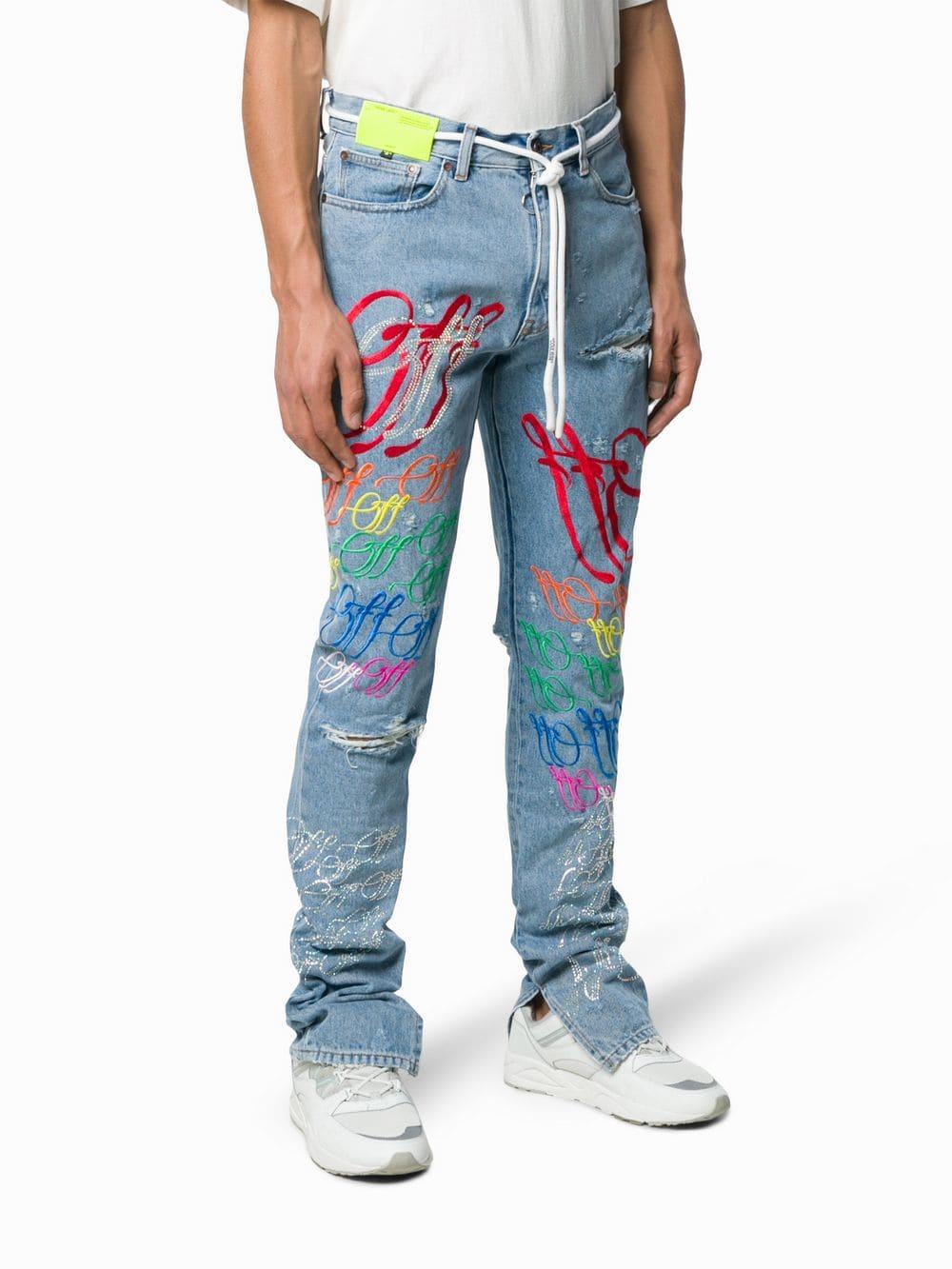 Off-White c/o Virgil Abloh Denim Distressed Graffiti Jeans in Blue for Men  - Lyst