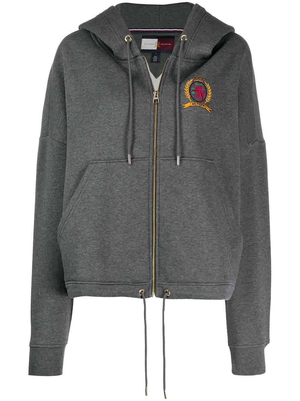Tommy Hilfiger Cotton Embroidered Logo Hoodie in Grey (Gray) - Lyst