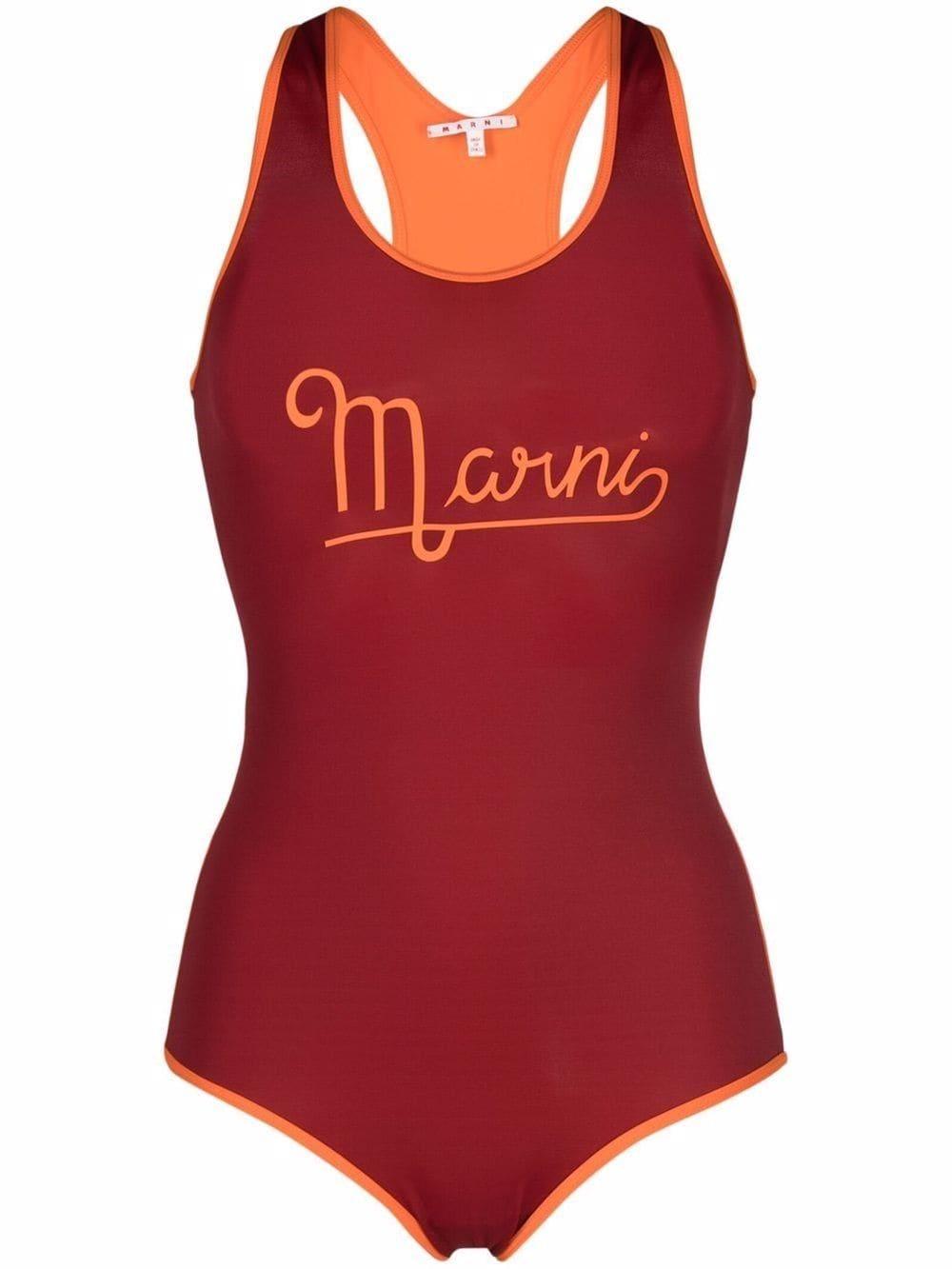 Marni Logo-print Swimsuit in Orange | Lyst