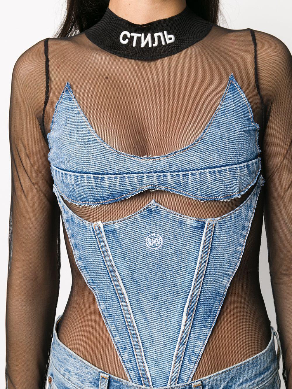 Heron Preston Denim Panel Mesh Bodysuit 