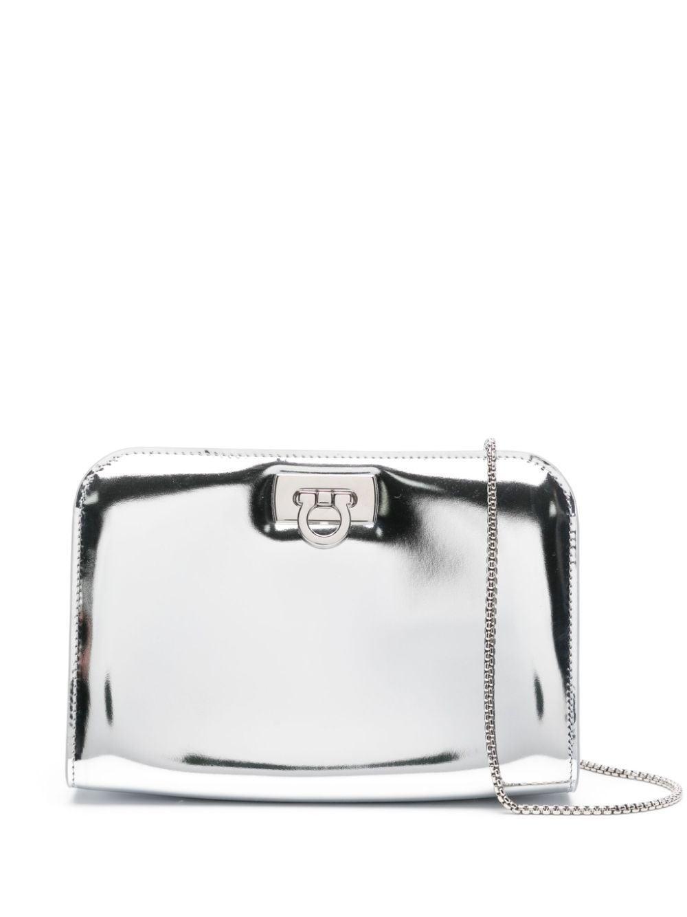 Ferragamo Mini Diana Metallic-Finish Clutch in White | Lyst