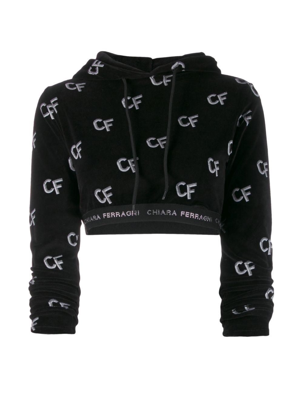 Chiara Ferragni Cotton Cropped Logo Hoodie in Black - Lyst