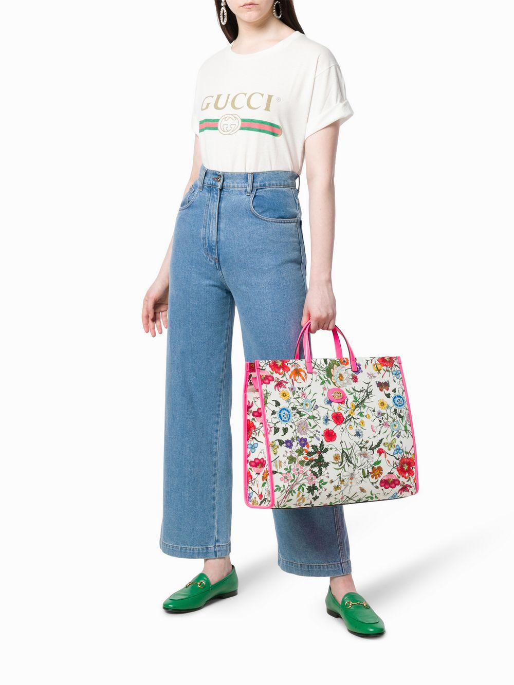 Gucci Floral Print Tote Bag in White | Lyst