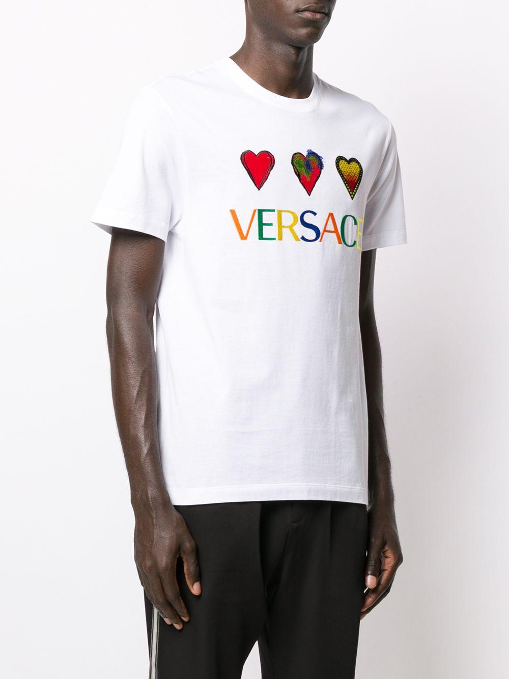 Versace Cotton Logo Heart Embroidered T-shirt in White for Men | Lyst