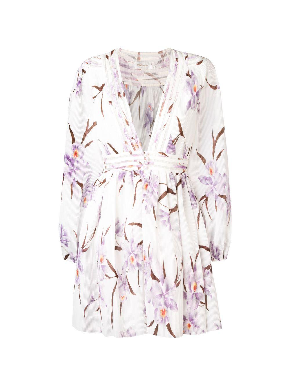 Zimmermann Synthetic Corsage Plisse Orchid-print Mini Dress in Lilac Ivory  (White) | Lyst