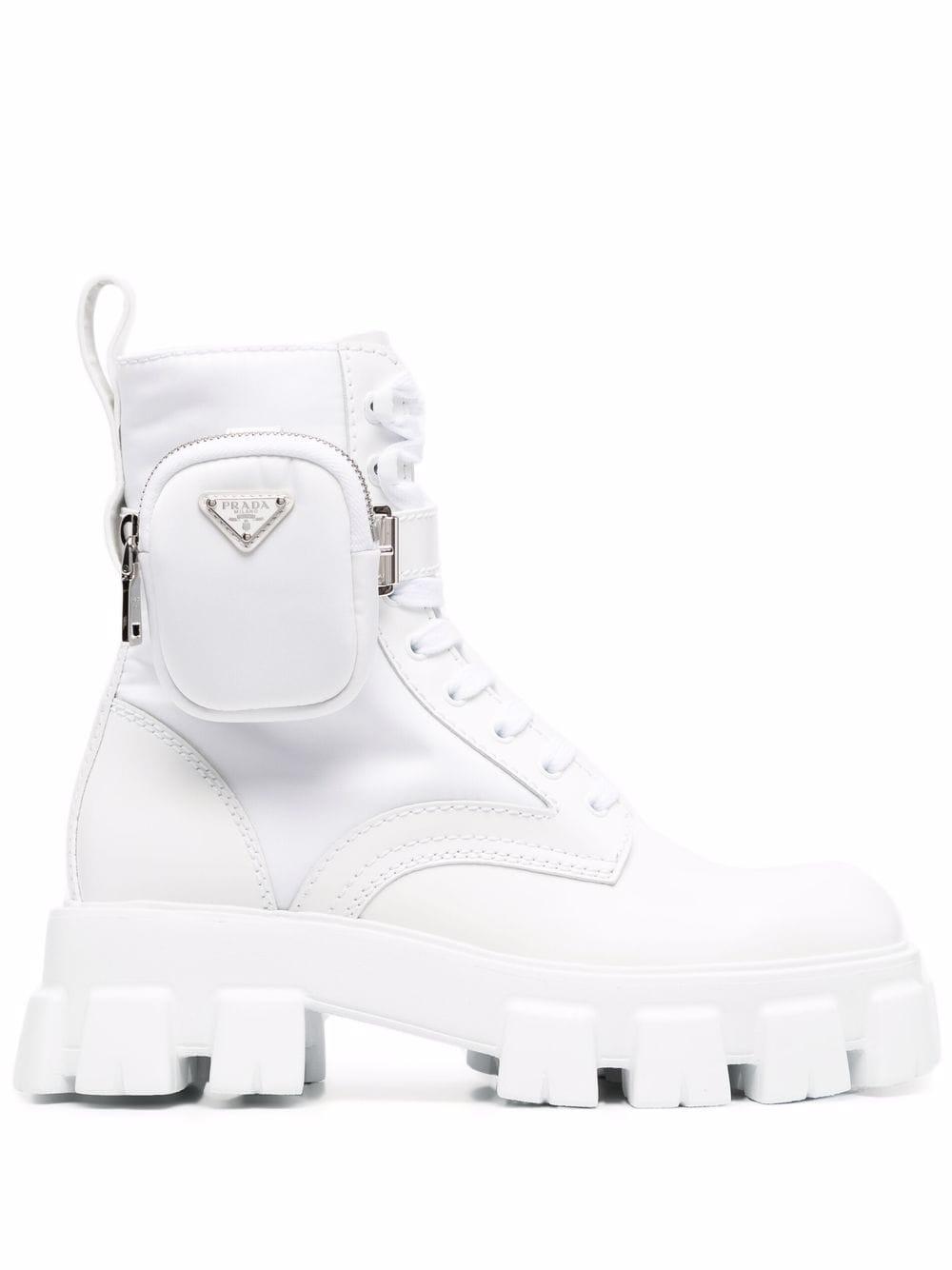 Prada Monolith Brushed Leather And Nylon Boots in White for Men 