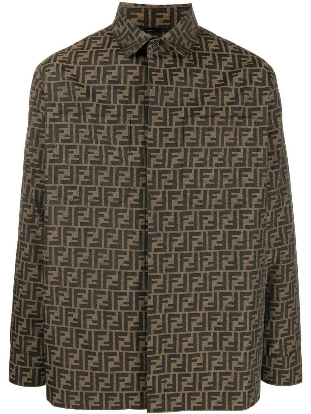 Fendi Monogram-pattern Shirt Jacket in Brown for Men | Lyst