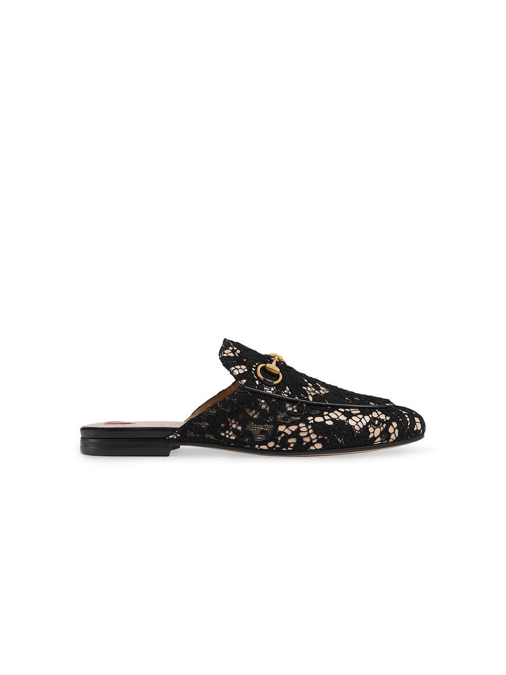 Gucci Black Princetown Lace Mules - Lyst