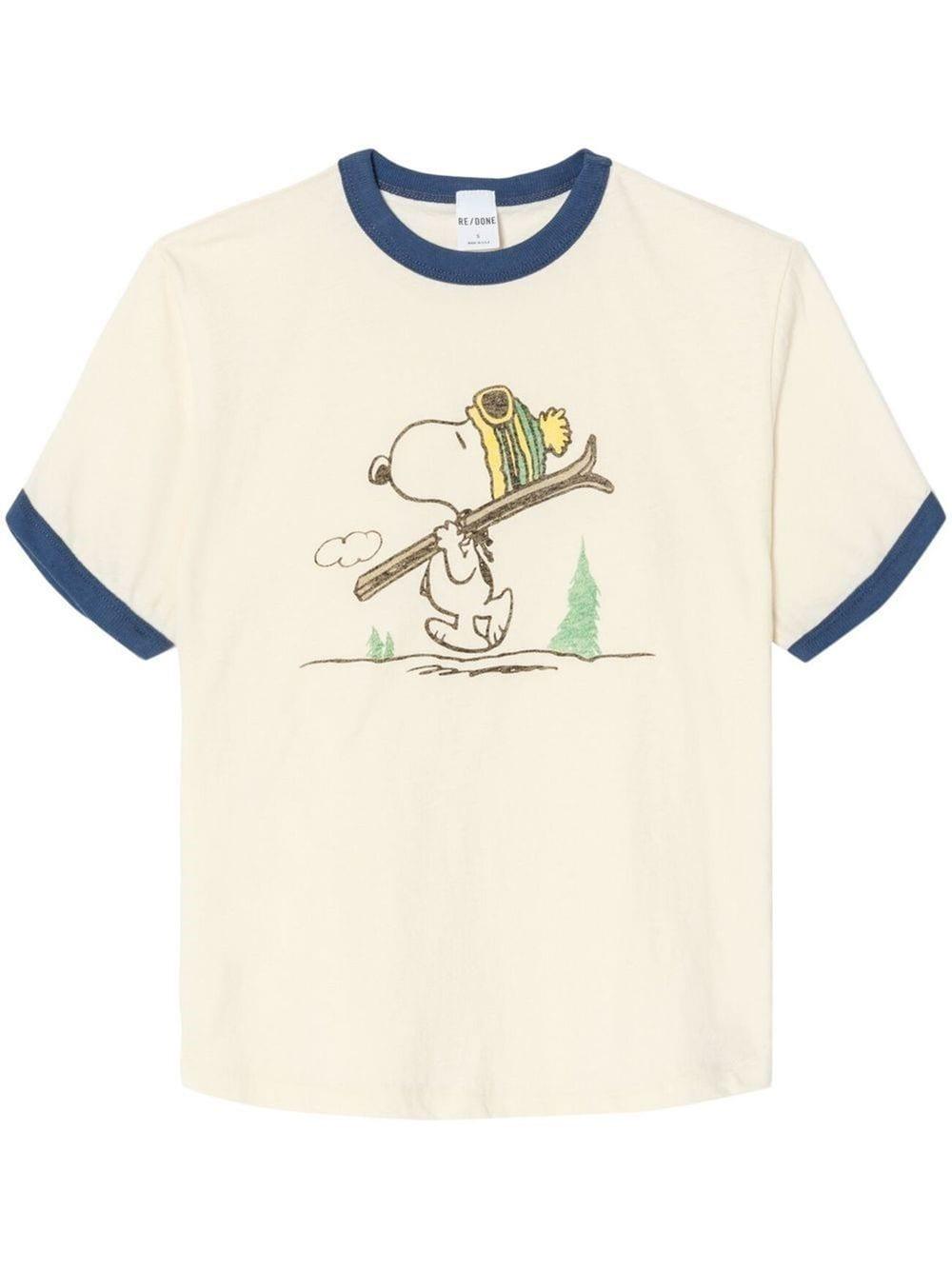 RE/DONE Skiing Snoopy Ringer T-shirt in Natural | Lyst