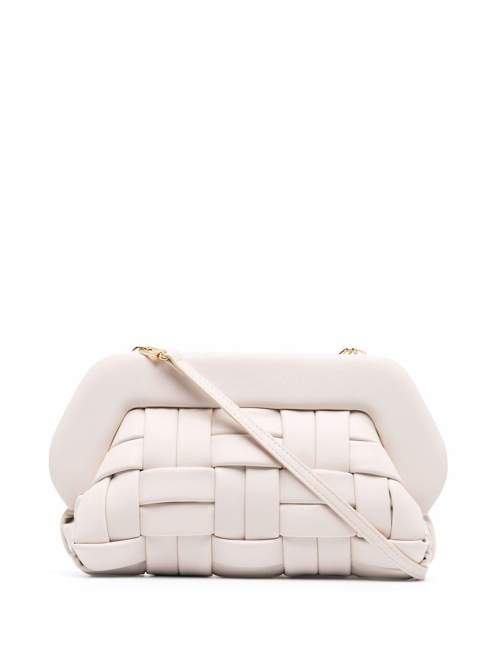 white woven clutch