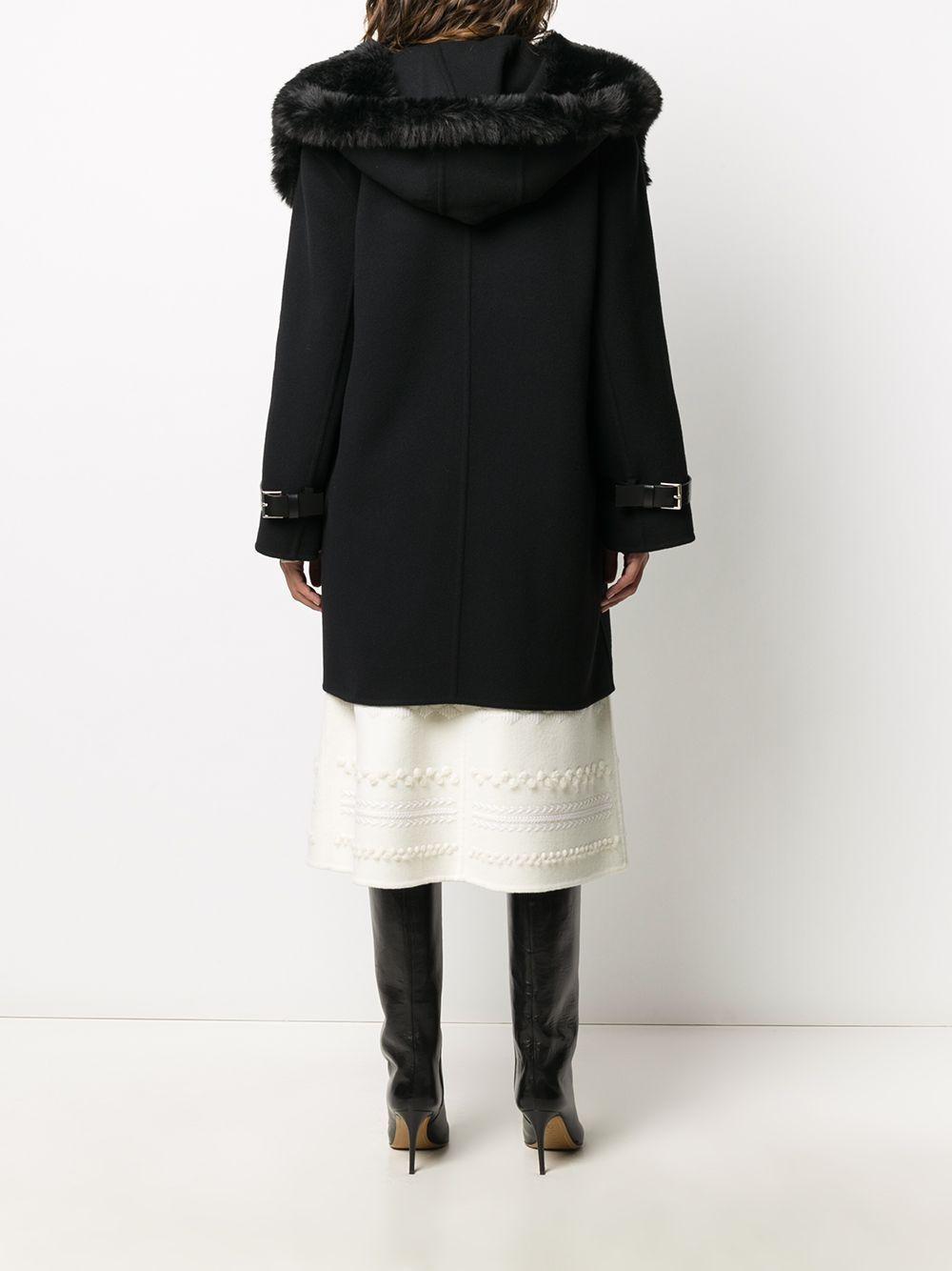 Ermanno Scervino Wool Faux Fur Trim Hooded Coat in Black - Lyst