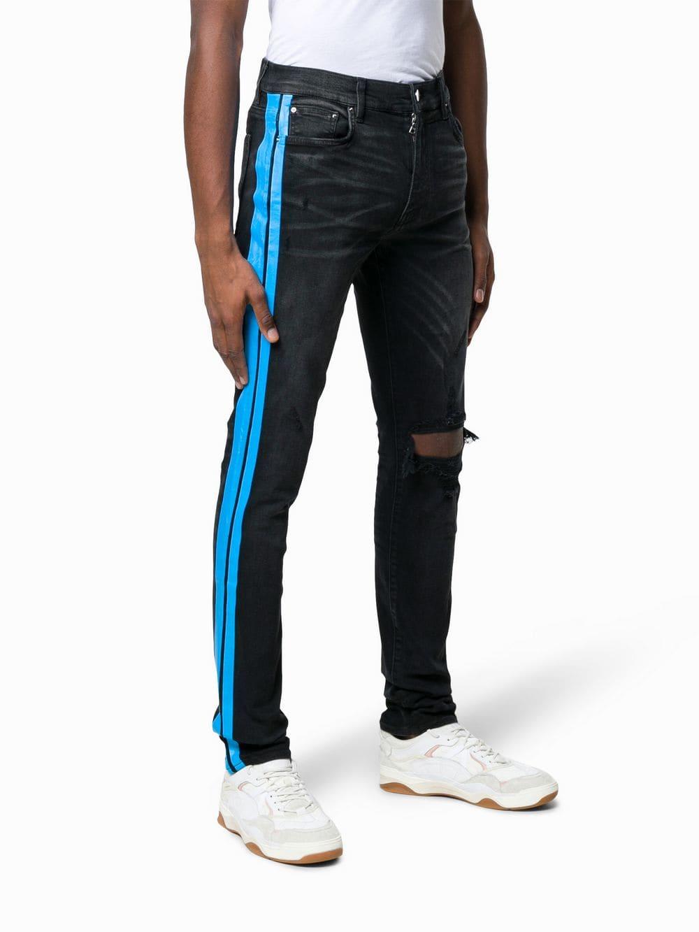 Amiri Denim Blue Stripe Skinny Jeans in 
