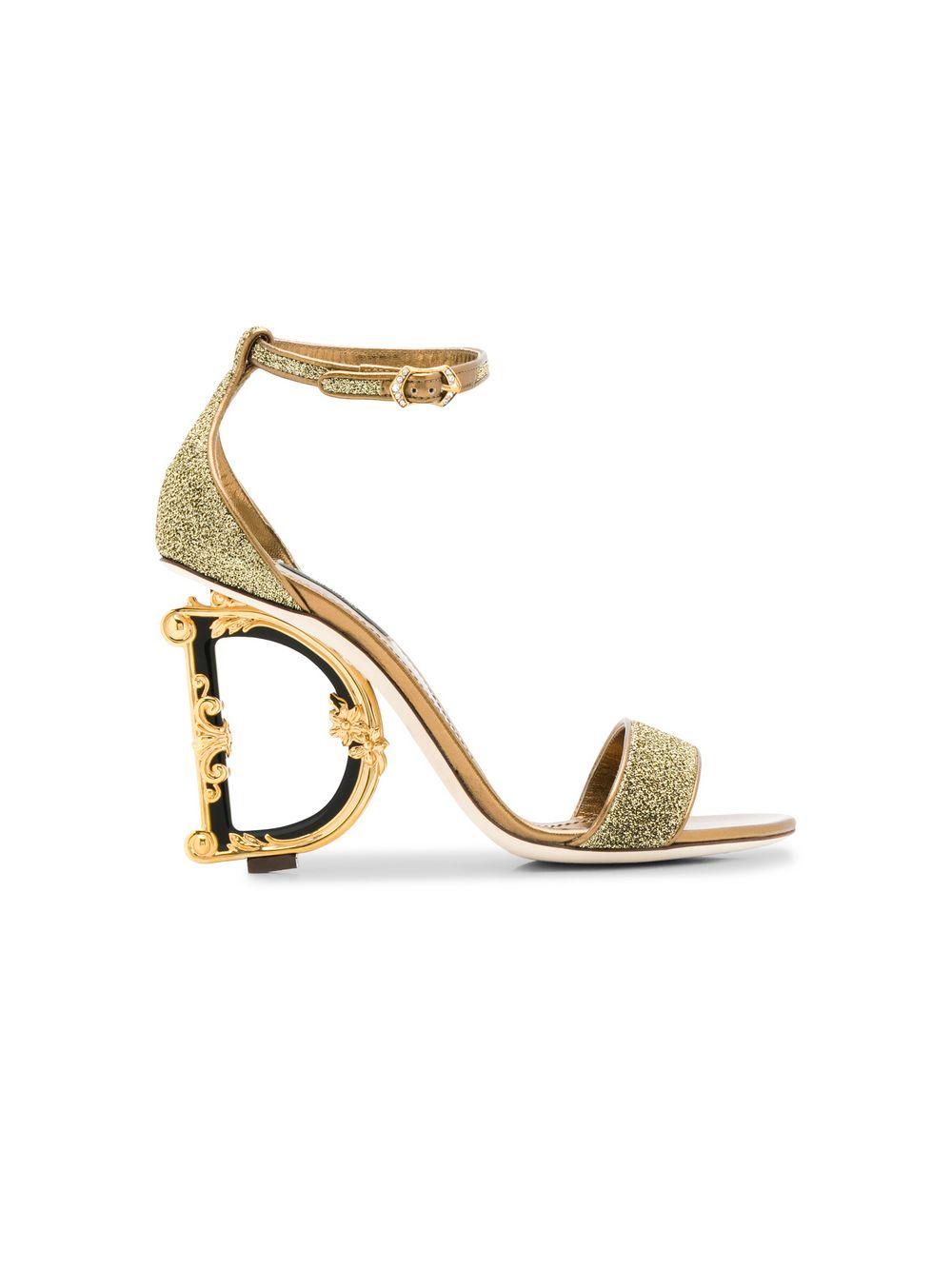 Dolce & Gabbana Leather G Glitter Sandals in Gold (Metallic) - Lyst