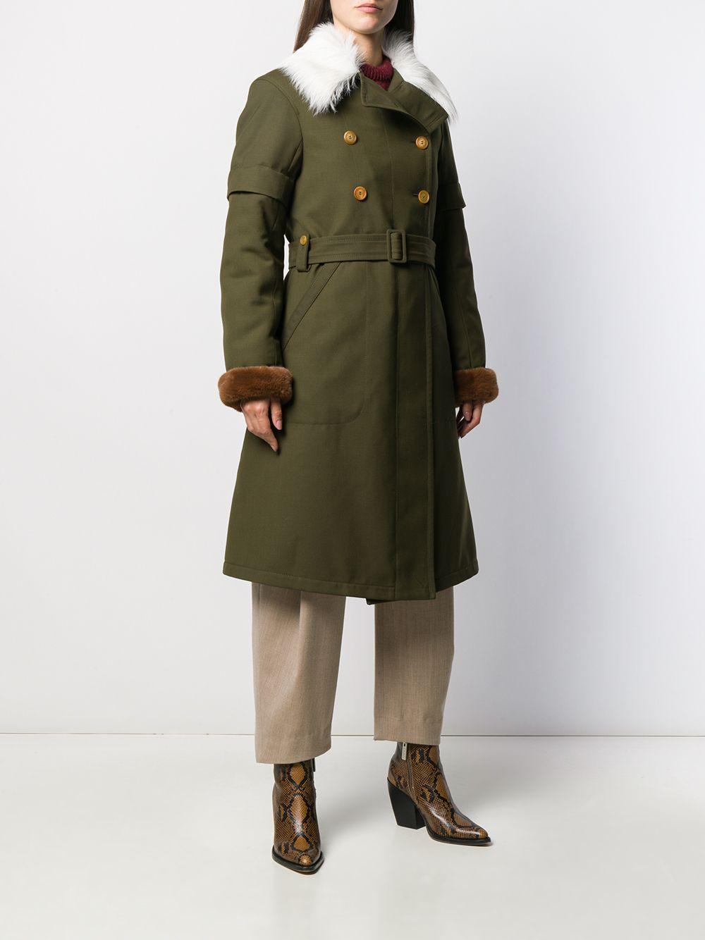 Chloé Faux Fur Collar Trench Coat in Green Save 63 Lyst