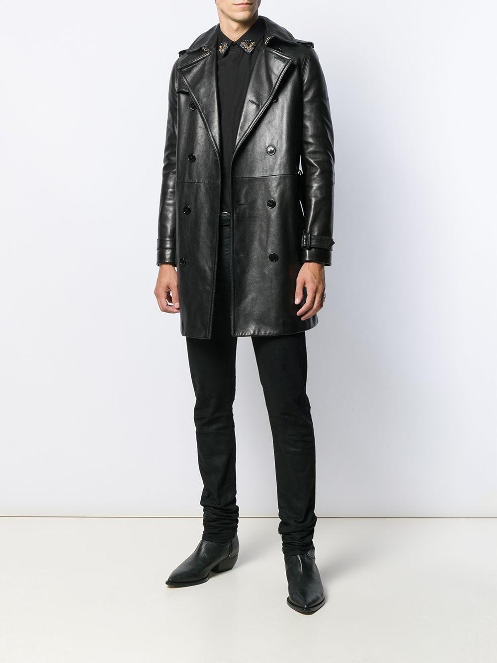 Saint Laurent Leather Trench Coat in Black for Men - Lyst